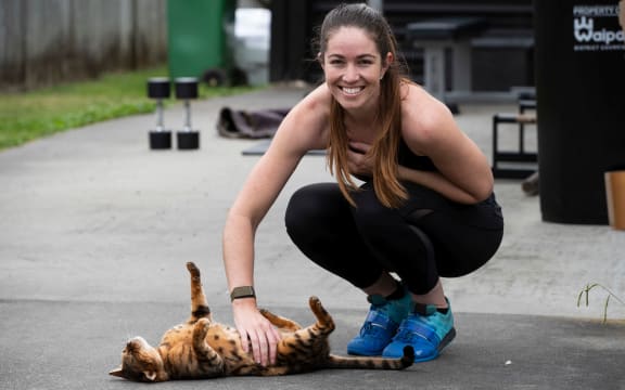 New Zealand Olympic BMX medallist Sarah Walker trains at her Cambridge home, during the Covid-19 Level 4 Lockdown,