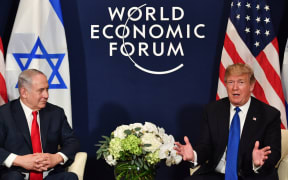 US President Donald Trump, right, and Israel's Prime Minister Benjamin Netanyahu during a bilateral meeting on the sidelines of the World Economic Forum in Davos.