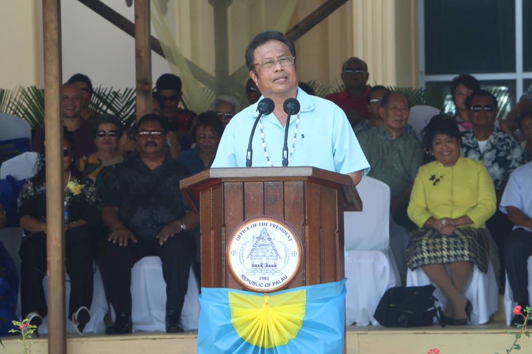 Palau's president delivers his inauguration message at the Capitol Building in Melekeok State on Thursday 19 January 2017