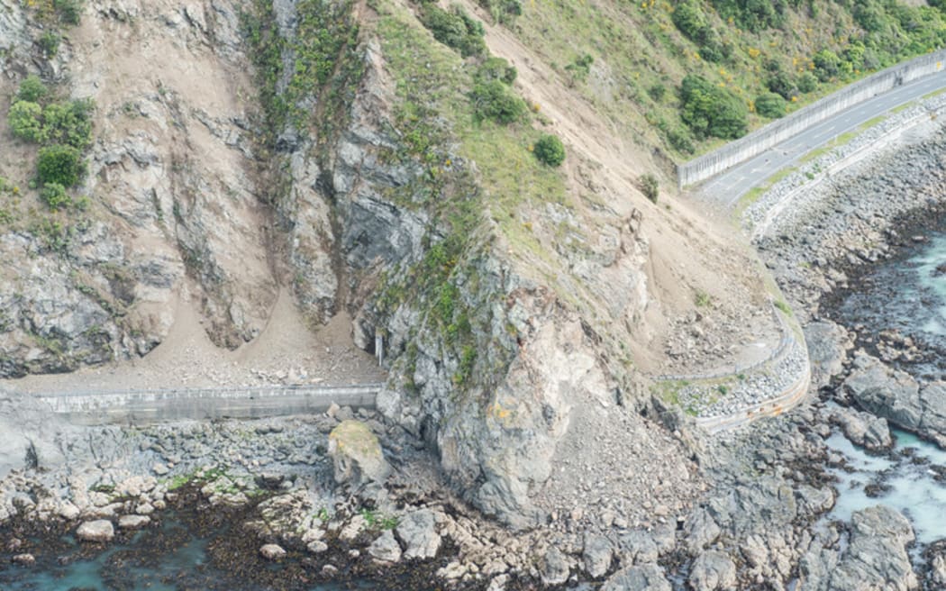 Aerial image of rockfall caused by the earthquake on the Kaikoura coast