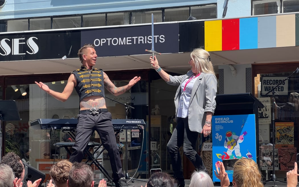 The performer known as The Space Cowboy and Christchurch deputy mayor Pauline Cotter.