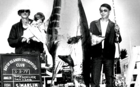 Mr Asia drugs boss Terry Clark (left) in the Bay of Islands, 1979