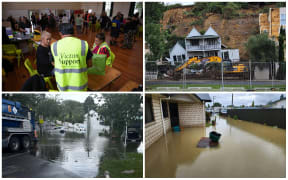 Images of flooding in Auckland and Te Kuiti.