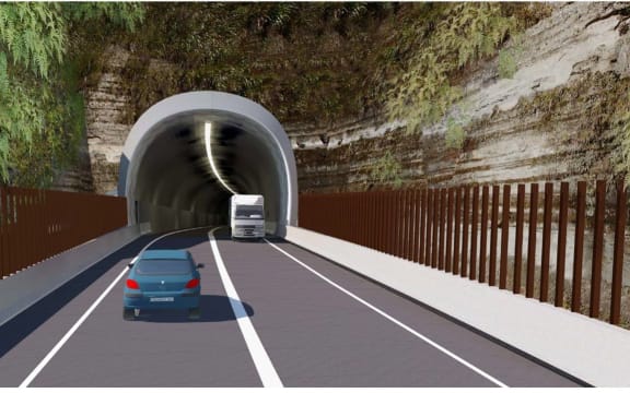 Artist impression of the Mt Messenger bypass project's southern tunnel entrance.