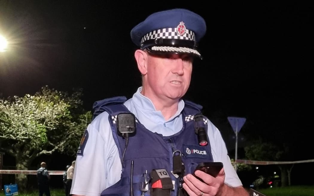 Inspector Danny Meade giving a media briefing after the death of a man at a dairy in Sandringham, Auckland following a robbery.