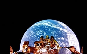 This undated image released by Firefly Aerospace shows Firefly's Blue Ghost lunar lander taking an Earth selfie. More than fifty years passed between the last Apollo mission and America's return to the lunar surface, when the first ever private lander touched down last February. Now, starting March 2, two more missions are set to follow within a single week -- marking a bold push by NASA and its industry partners to make Moon landings a routine part of space exploration. (Photo by Handout / Firefly Aerospace / AFP) / RESTRICTED TO EDITORIAL USE - MANDATORY CREDIT "AFP PHOTO / FIREFLY AEROSPACE" - NO MARKETING NO ADVERTISING CAMPAIGNS - DISTRIBUTED AS A SERVICE TO CLIENTS