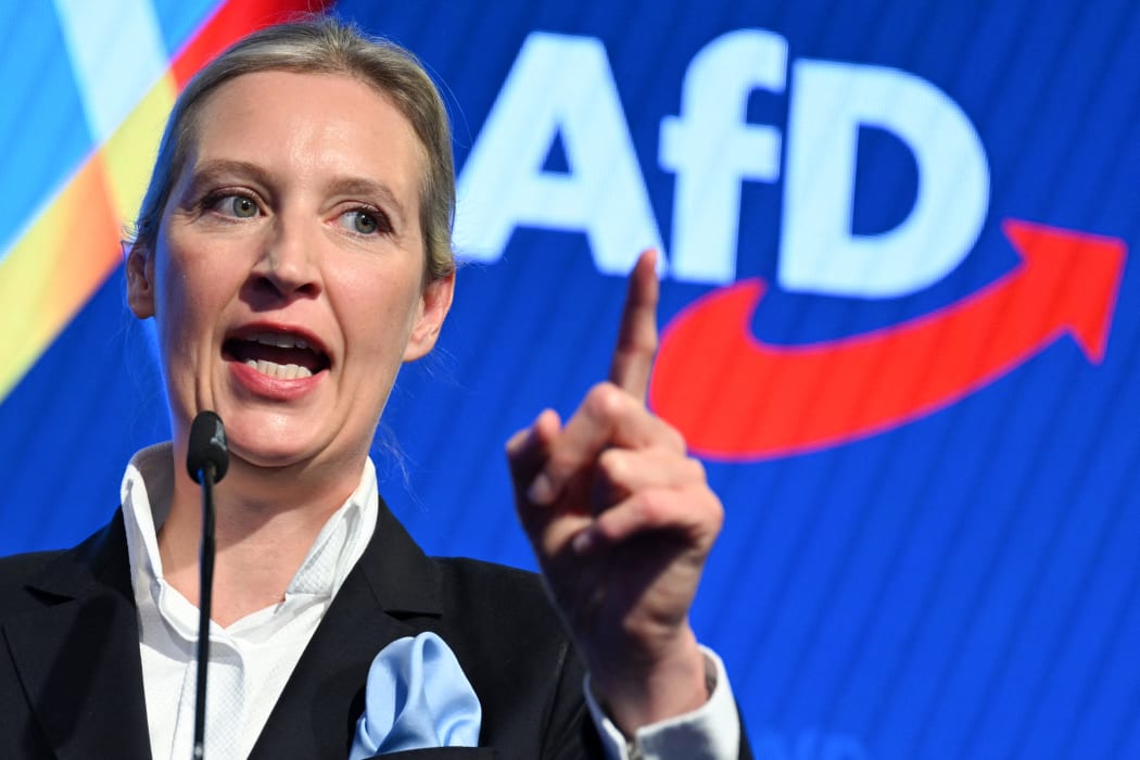 Co-leader of Germany's far-right Alternative for Germany (AfD) party and top candidate for Chancellor Alice Weidel speaks during the electoral evening in Berlin on February 23, 2025, after the first exit polls in the German general elections. (Photo by Soeren STACHE / POOL / AFP)