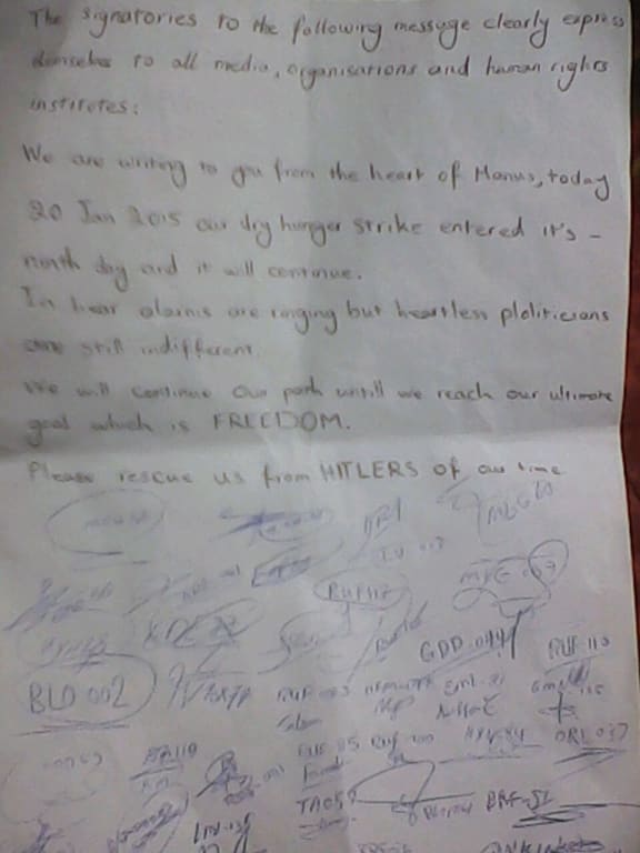 Protestors' letter of January 20 provided by Refugee Action Coalition