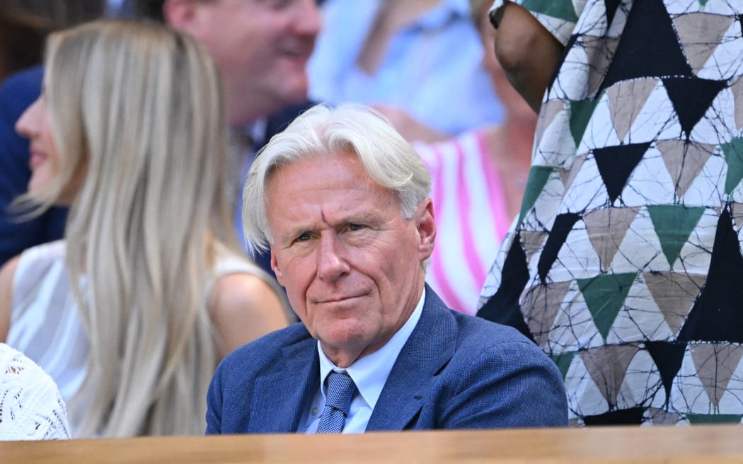 Sweden's former tennis player Bjorn Borg sits in the Royal Box, on Centre Court, during the women's singles semi-final tennis match between US player Amanda Anisimova and Belarus's Aryna Sabalenka on the eleventh day of the 2025 Wimbledon Championships at The All England Lawn Tennis and Croquet Club in Wimbledon, southwest London, on July 10, 2025. (Photo by Kirill KUDRYAVTSEV / AFP) / RESTRICTED TO EDITORIAL USE