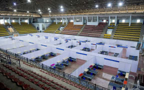 The Koramangala Indoor Stadium is pictured as it is converted to a quarantine centre for the Covid-19 coronavirus patients in Bangalore.
