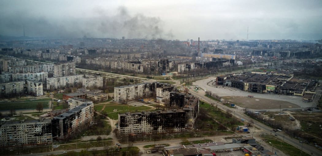 An aerial view of the city of Mariupol, taken on 12 April, 2022. Russia claimed on 16 April, 2022 that it had cleared the urban area of the city of Ukrainian fighters.