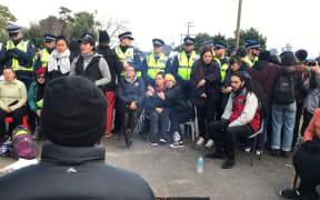 The scene at the entrance to the Ihumātao site.