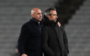 Spanish football federation President Luis Rubiales and national women's coach Jorge Vilda during the FIFA World Cup 2023.