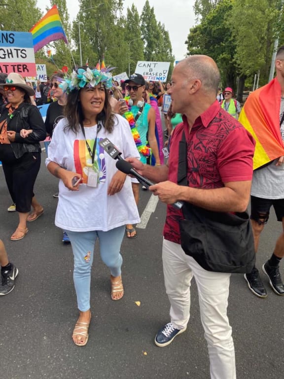 Auckland City's ​Maungakiekie-Tāmaki Ward Councillor, Josephine Bartley being interviewed during #OurMarch