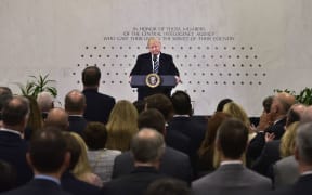 Donald Trump speaks to staff at the Central Intelligence Agency.