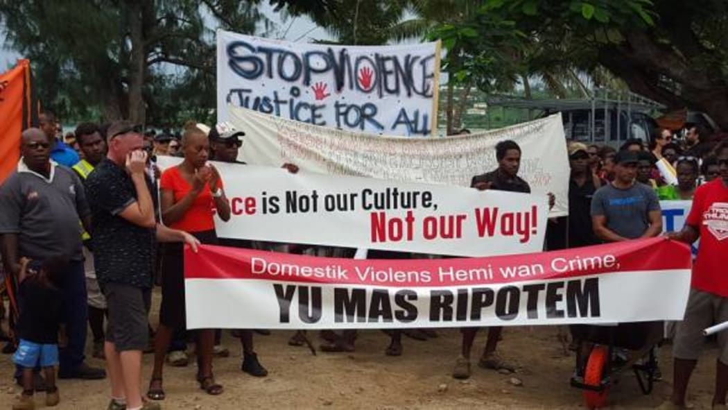 Hundreds march in Port Vila to demand an end to violence against women in Vanuatu.
