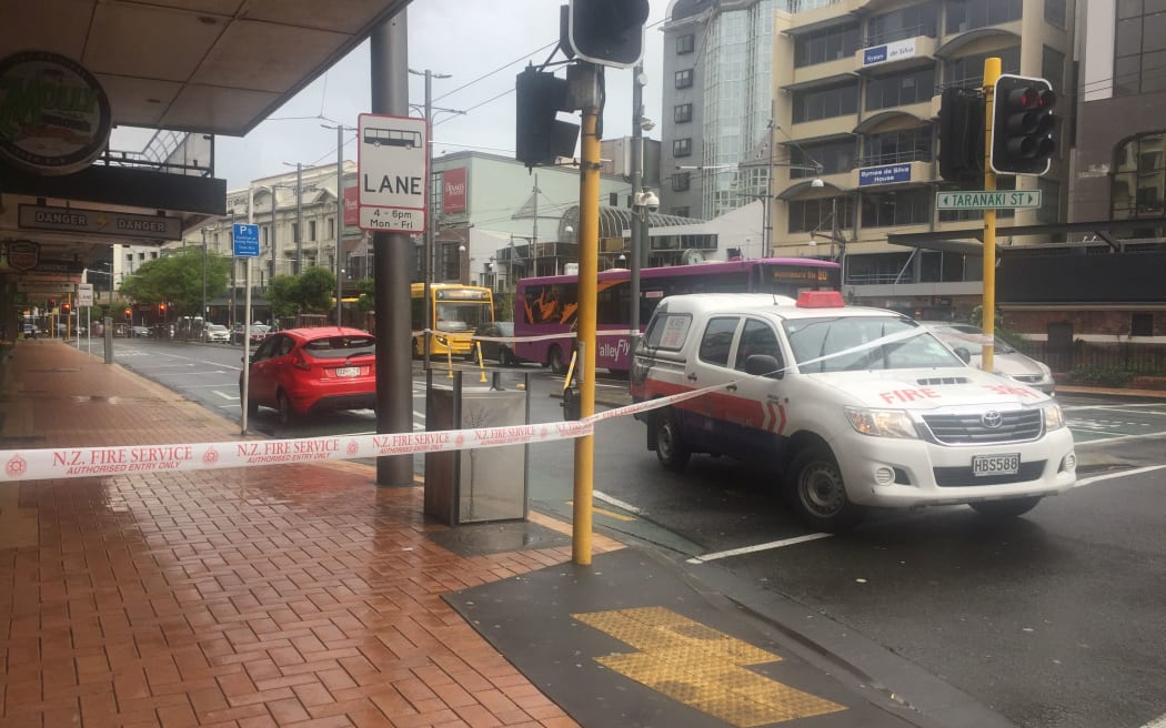 Cordons are in place on Courtenay Place after a carpark was found to be damaged in Monday's earthquake.