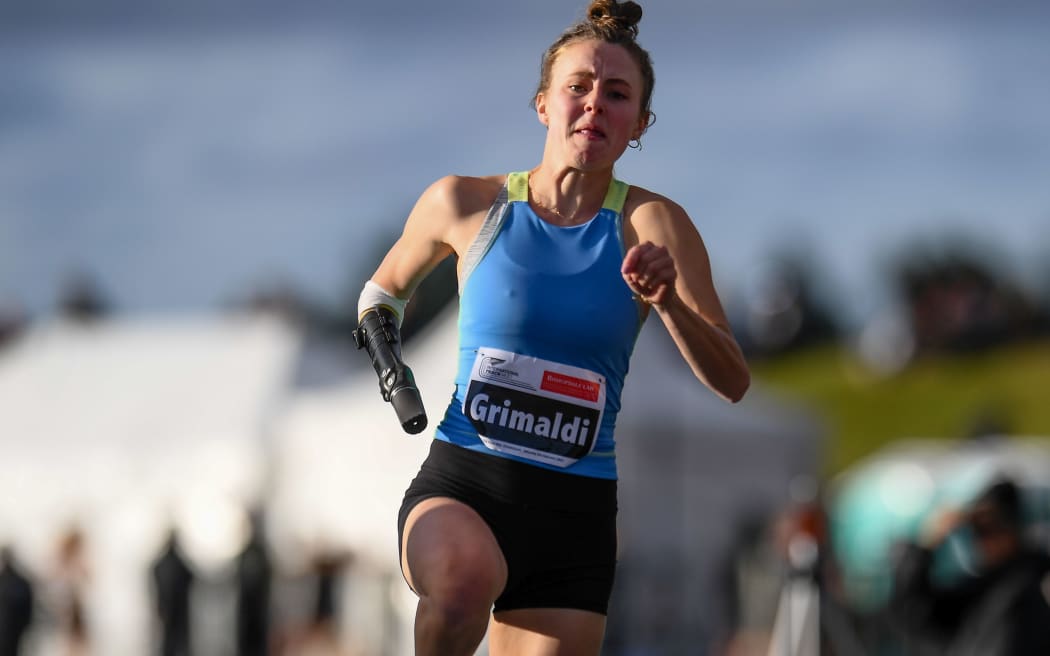 Anna Grimaldi set a New Zealand record of 5.78m in the long jump for the T47 during the International Track Meet