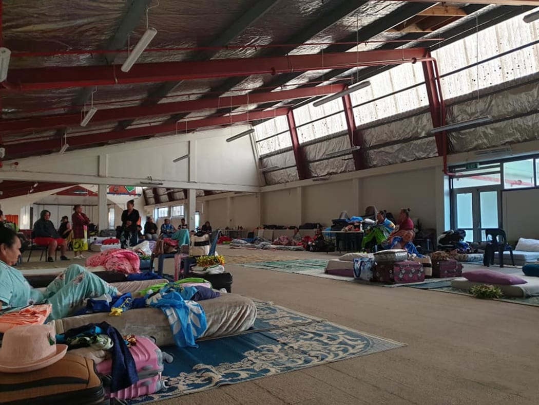 Members of the group in isolation at the Atiu community Hall in South Auckland.