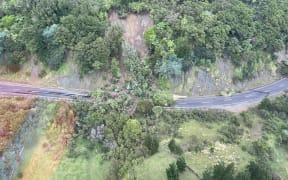 Damage to State Highway 35 from a landslide.