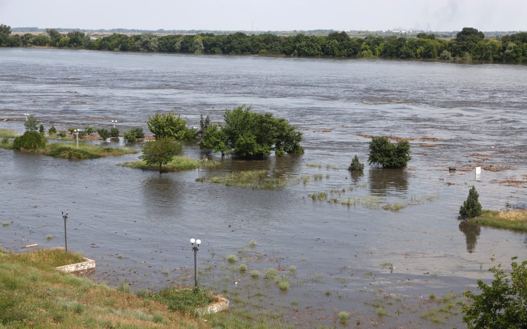 A partially flooded area of Kherson on 6 June, 2023, after the Kakhovka hydroelectric dam was blown up.