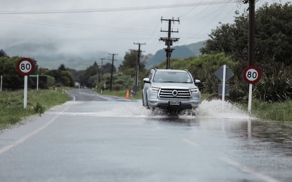 Heavy rain has caused flooding in the Kāpiti Coast community of Te Horo on 7 December, 2021.
