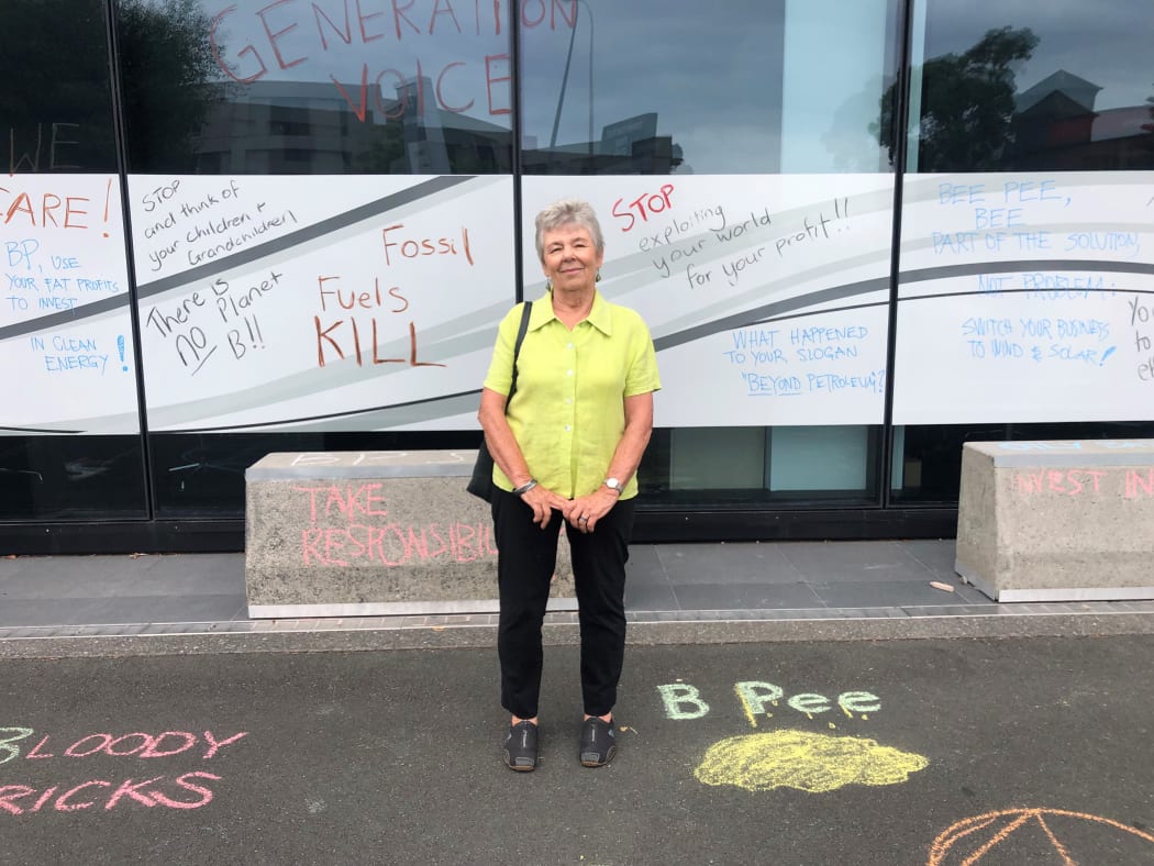 Extinction Rebellion spokesperson Lynne Dempsey at the BP's office today where a group of protesters made their voices heard.