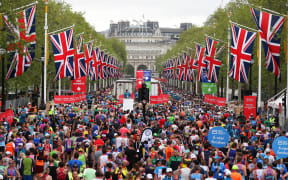 Runners along The Mall during the London Marathon.