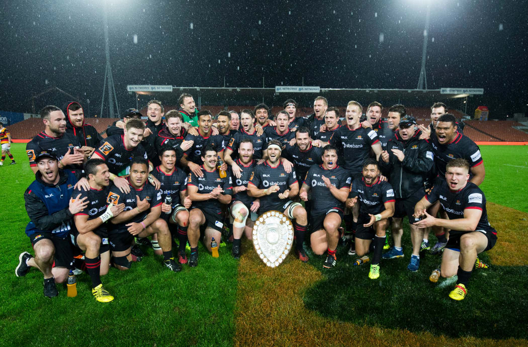 Canterbury with the Ranfurly Shield after their 29-23 win over Waikato