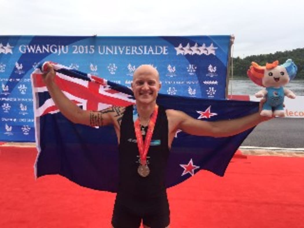 Rower Toby Cunliffe-Steel celebrates winning a silver medal at the World University Games in South Korea.