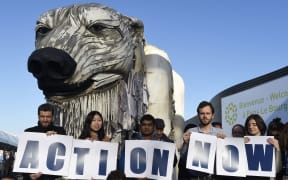 Greenpeace's giant polar bear display at COP21.