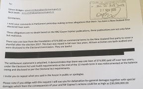 Letter from Brian Henry sent to National MP Nick Smith and leader Simon Bridges.