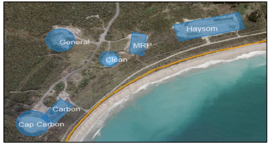 An aerial photo of the landfill; this shows carbon and Haysom’s dross waste, which contains toxics material, is close to the beach