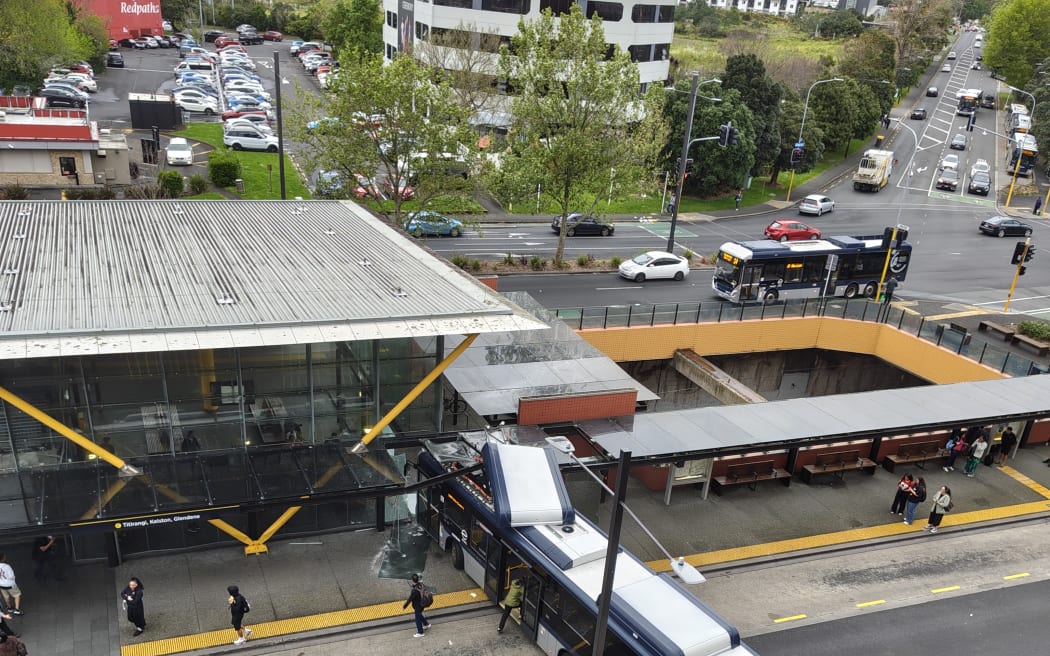 A bus crashed into the building at New Lynn's transport hub in Auckland, on Monday.