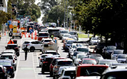 Traffic backs up in central Auckland after a crash on Carlton Gore Road.
