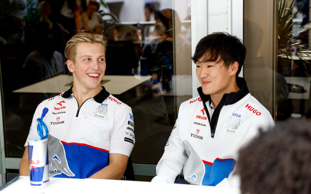 Liam Lawson of New Zealand and RB F1 Team mate Yuki Tsunoda of Japan, 2024.