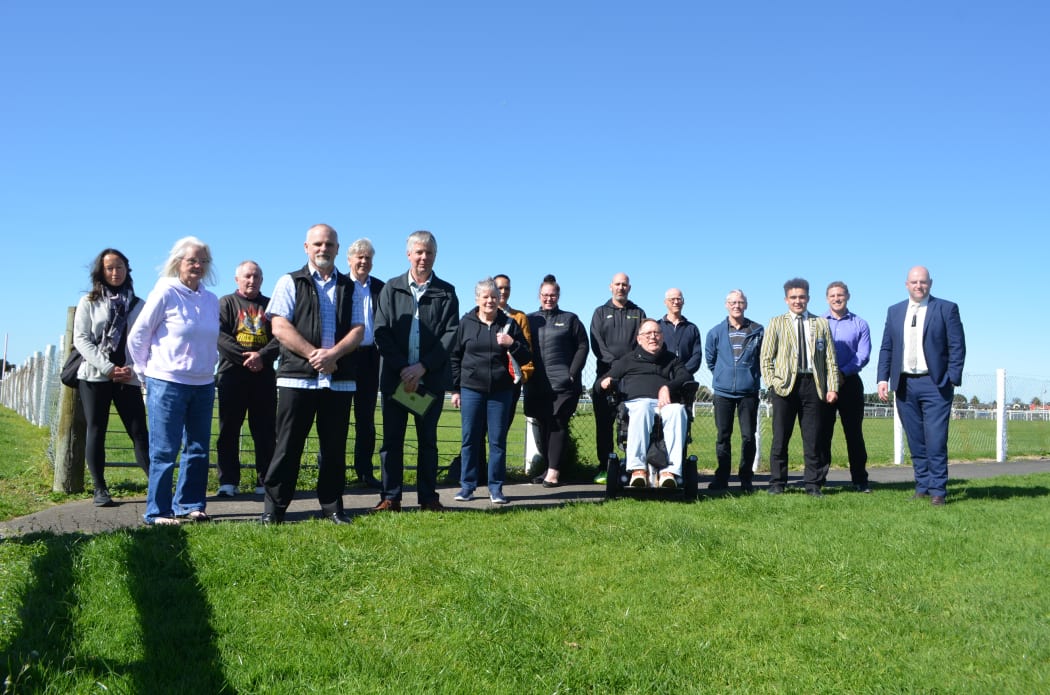 Members of the multi-sport hub reference group at the launch of the plans 3 September 2020 on site.