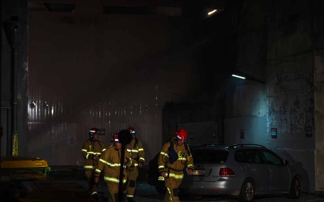 Firefighters battle a blaze on Wellington's Tory Street.