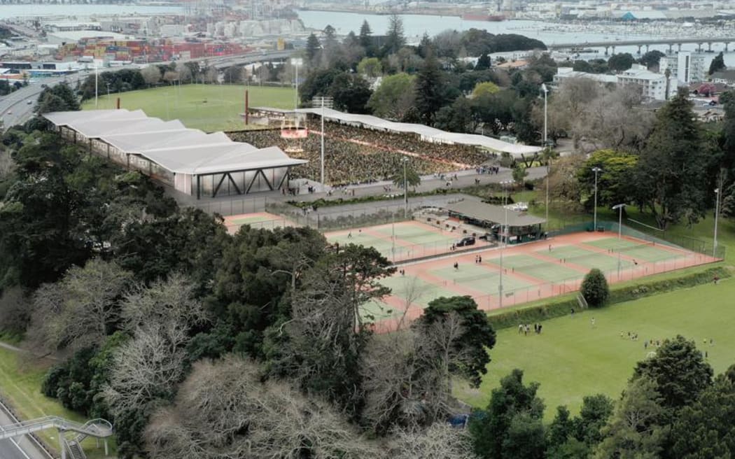 An artist’s impression of the proposed community stadium at the Tauranga Domain.