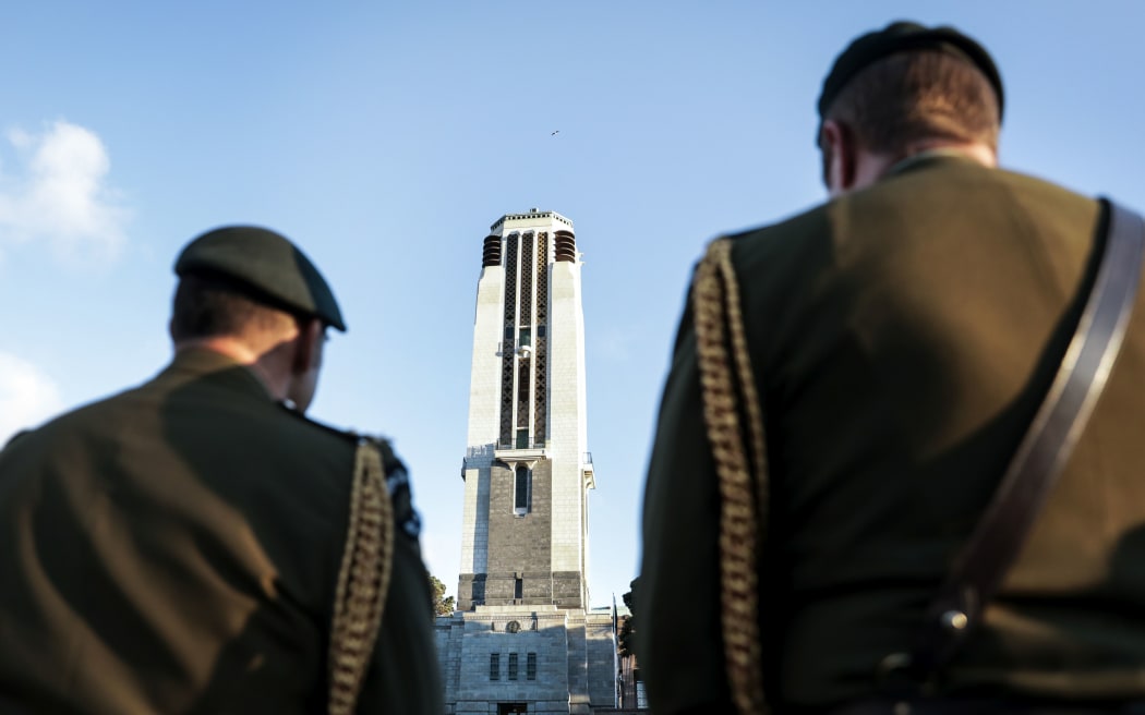 Soliders listen as the carillon is played at todays event. Carillon Bells will be heard regularly at Pukeahu National War Memorial Park after 3 years of being restored.
