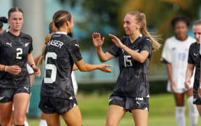 Macey Fraser and Grace Neville of New Zealand celebrate.
Women's Olympic Football Tournament, Oceania Qualifier.