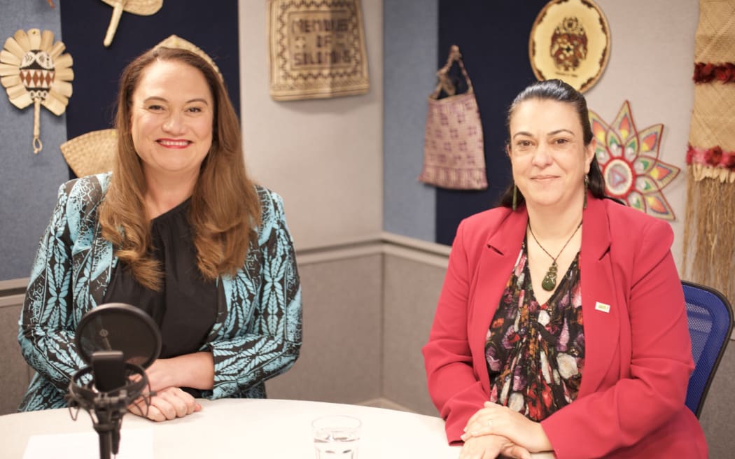Carmel Sepuloni (Labour) and Karen Chhour (ACT) at the RNZ Pacific / Pacific Media Network  election debate, Auckland, 25 September 2023. The other participants (not pictured) were National's Fonoti Agnes Loheni and Teanau Tuiono from the Green Party.