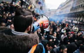 Inter-professional demonstration against pension reform in Paris.