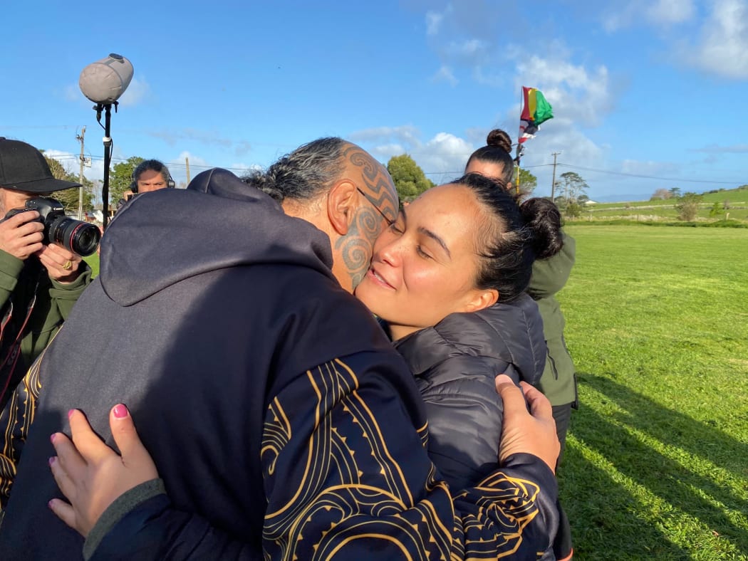 Pania Newton, co-founder of Save Our Unique Landscape (SOUL) at Ihumātao. Occupiers gathered to mark a year since the eviction notice for the disputed land was served.