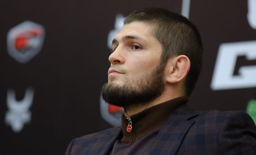 Ultimate Fighting Championship (UFC) lightweight titleholder Khabib Nurmagomedov, of Russia, attends a meeting with his fans in Krasnodar, Russia.