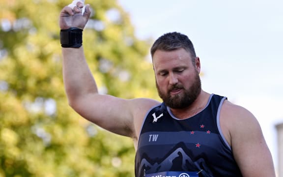 New-Zealand's Tom Walsh pictured in action during the shot put competition on the eve of the Memorial Van Damme Diamond League meeting athletics event, in Brussels, Thursday 01 September 2022. The Diamond League meeting takes place on 02 September. BELGA PHOTO ERIC LALMAND (Photo by ERIC LALMAND / BELGA MAG / Belga via AFP)