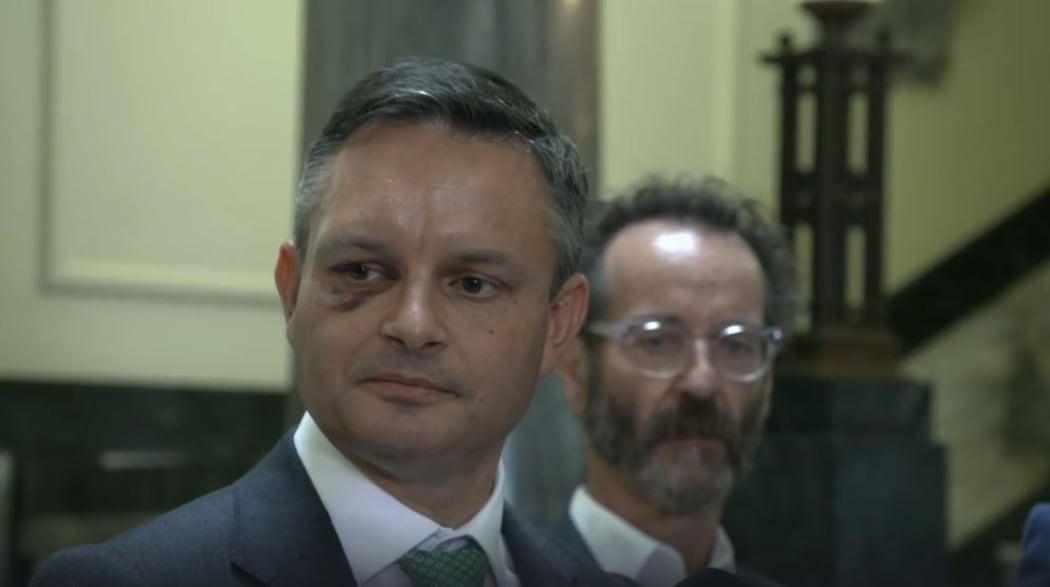 Green Party co-leader James Shaw is speaking in Parliament after he suffered a broken eye socket in an attack yesterday.