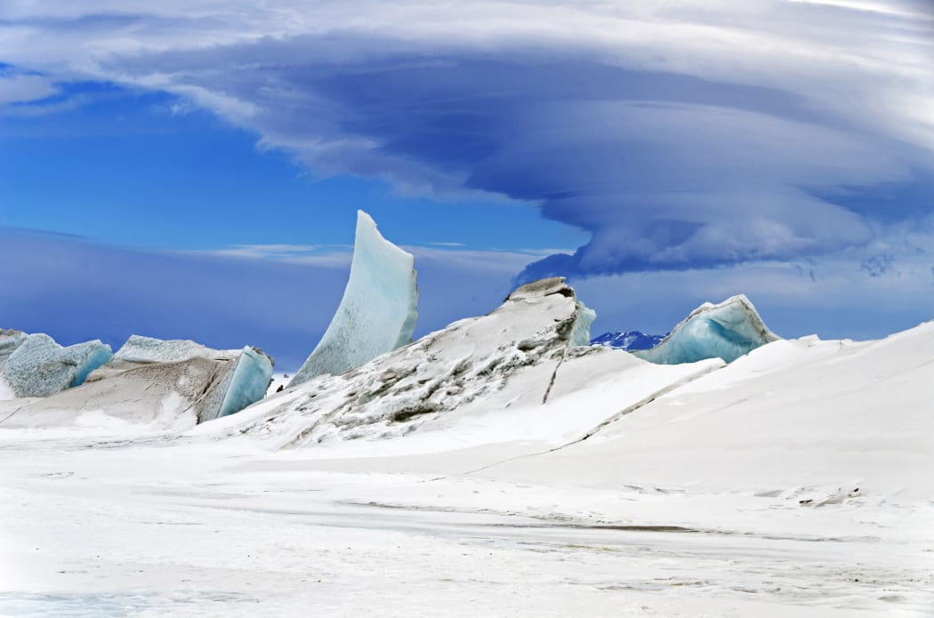 Sea ice and pressure ridges in Antarctica.