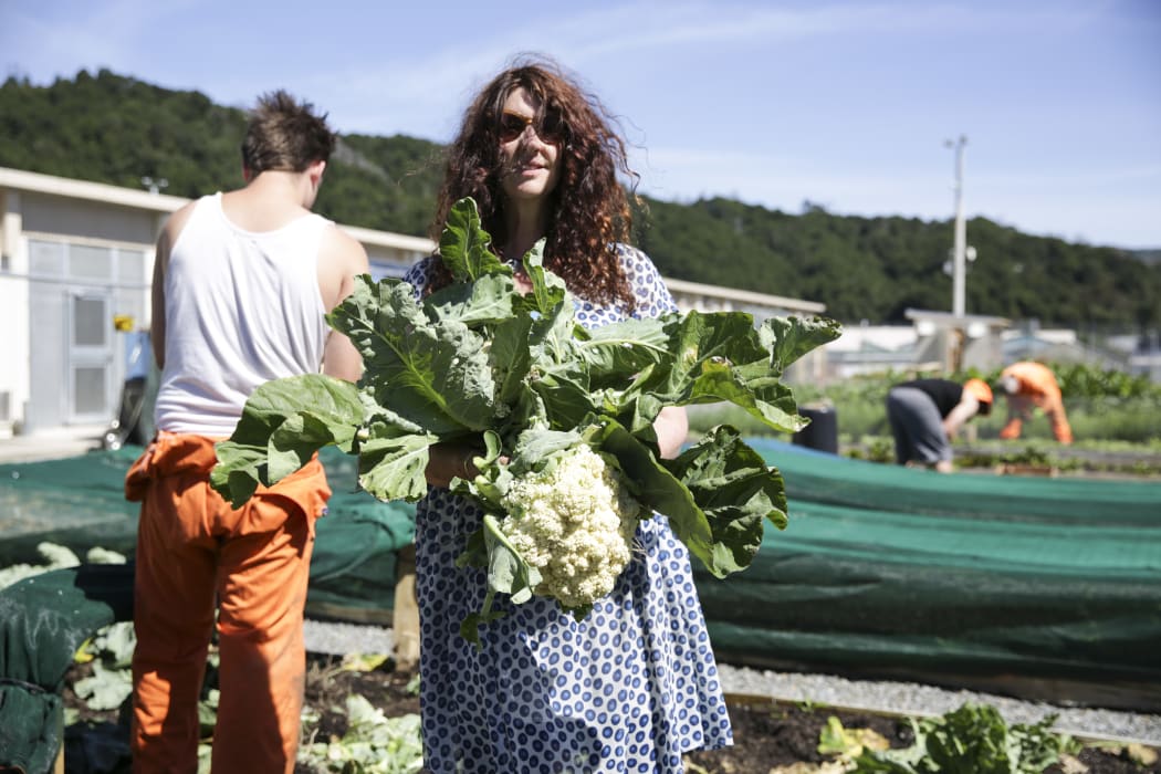 Julia Milne from Common Unity, collects the vegetables from Rimutaka Prison.