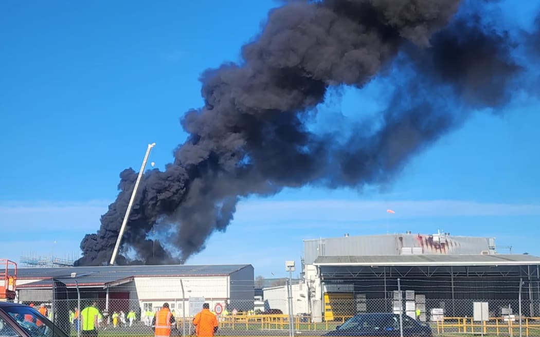 Six fire trucks are battling a blaze at the old Watties building in Hastings.